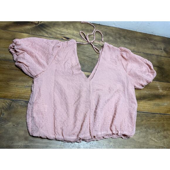 ASTR the Label Blouse Crop Top Pink Lined Shirt V-Neck Size Small - Picture 1 of 9